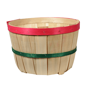 Wooden peck basket with red and green bands