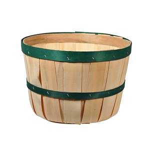 2 peck wooden basket with green bands
